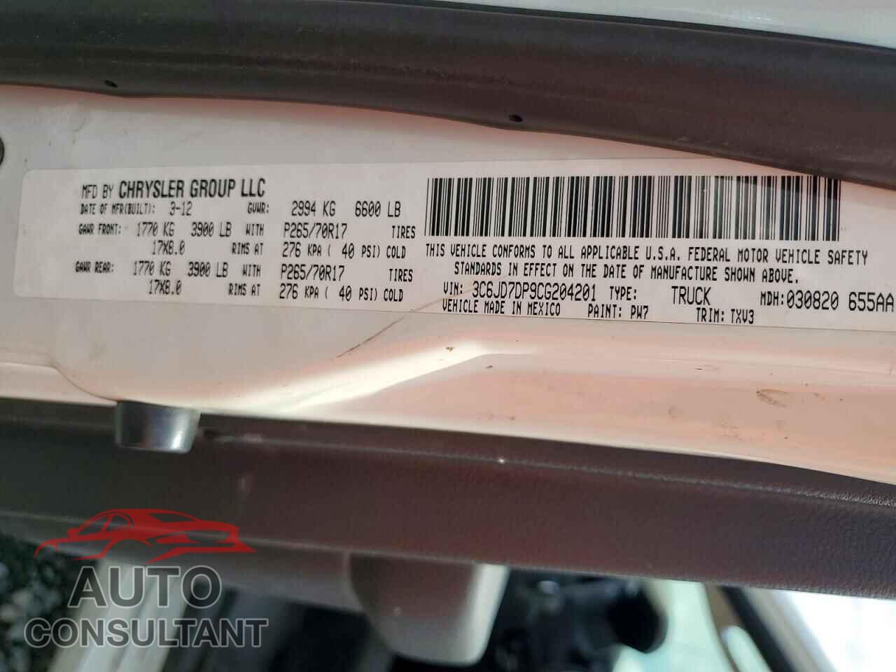 DODGE RAM 1500 2012 - 3C6JD7DP9CG204201