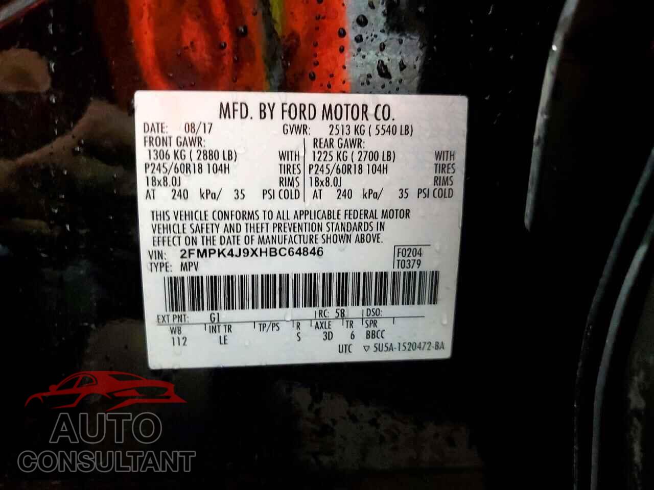 FORD EDGE 2017 - 2FMPK4J9XHBC64846