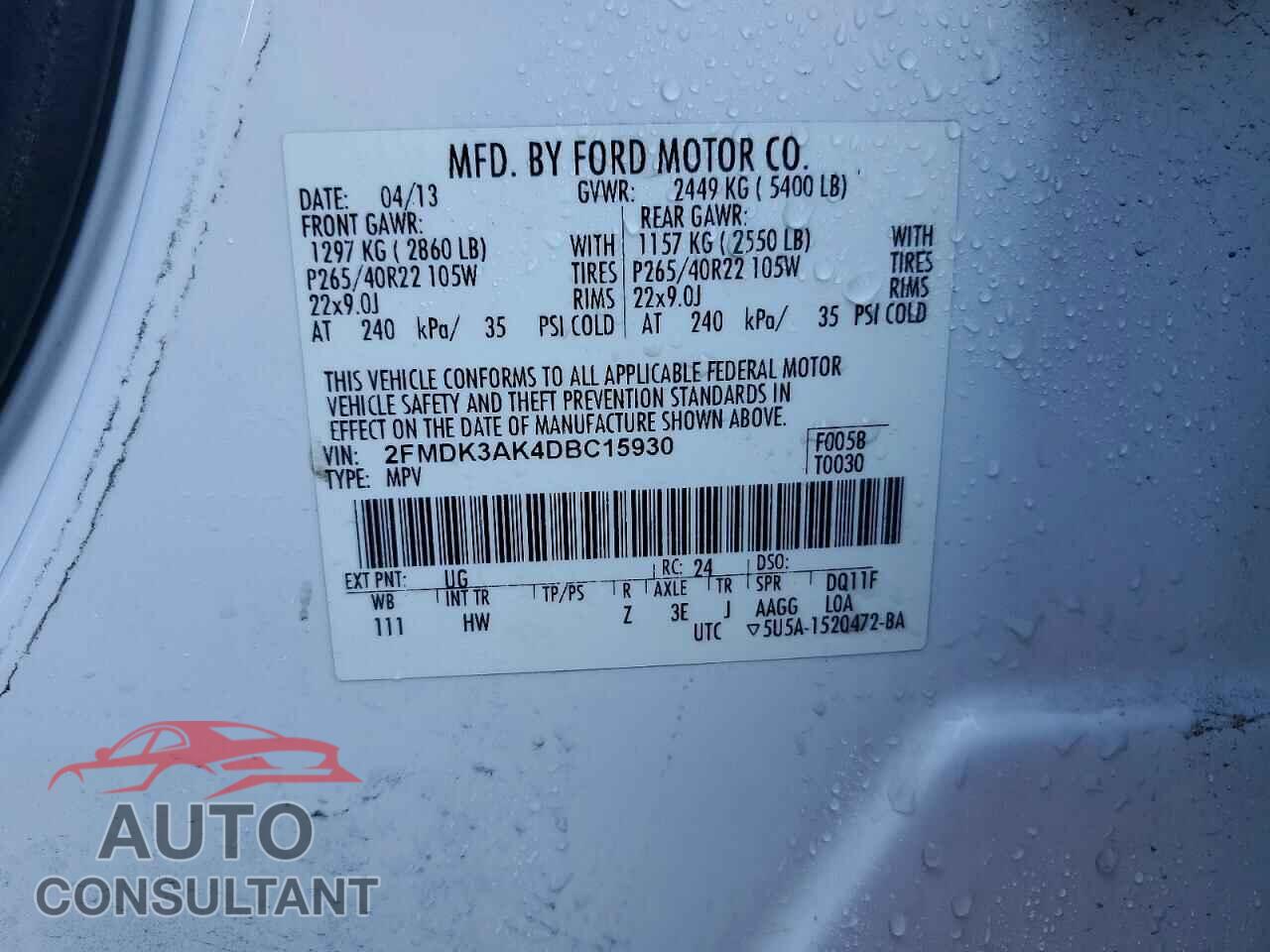 FORD EDGE 2013 - 2FMDK3AK4DBC15930