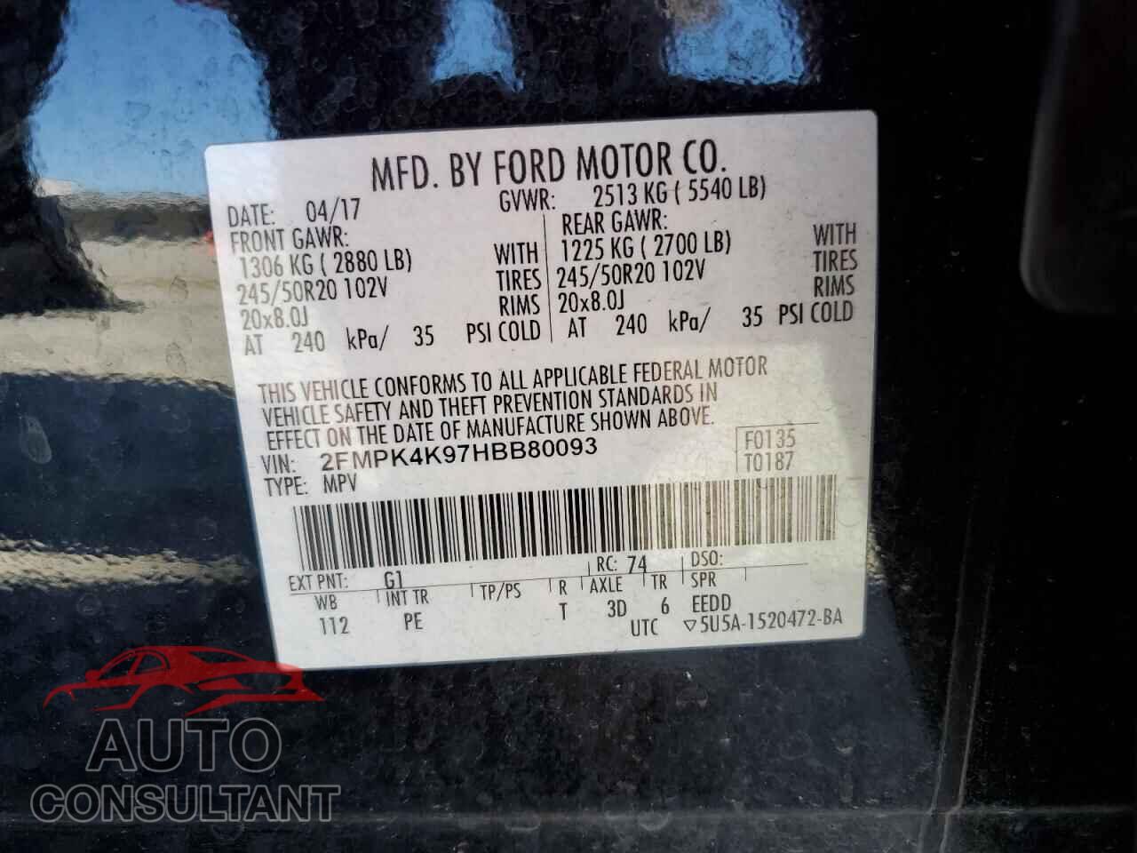 FORD EDGE 2017 - 2FMPK4K97HBB80093