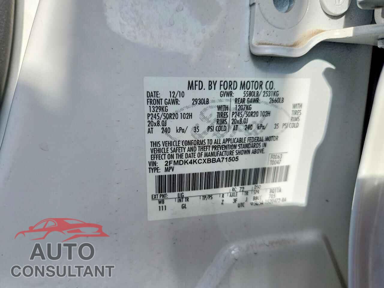 FORD EDGE 2011 - 2FMDK4KCXBBA71505