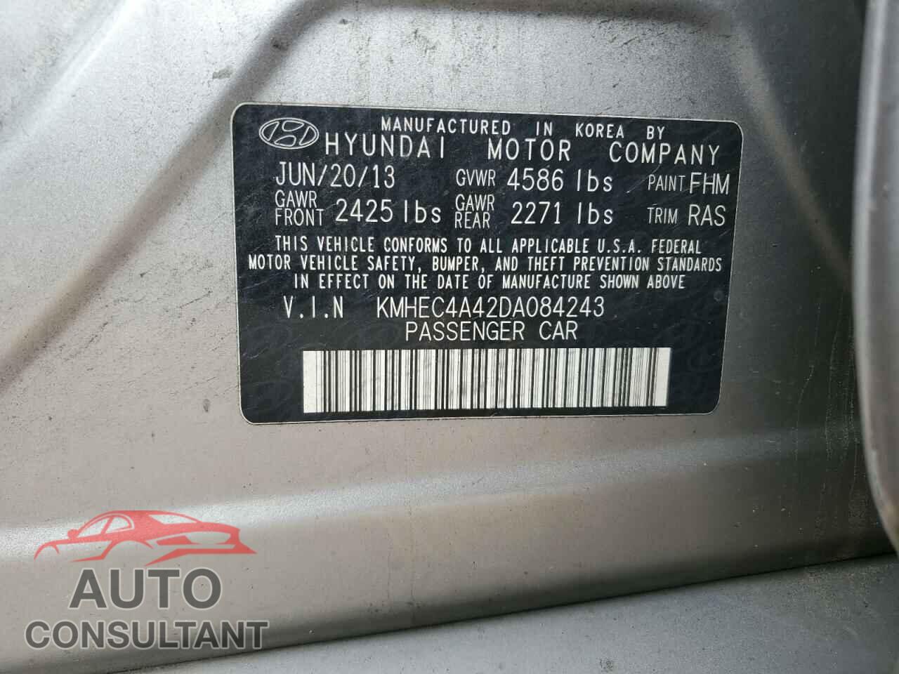 HYUNDAI SONATA 2013 - KMHEC4A42DA084243