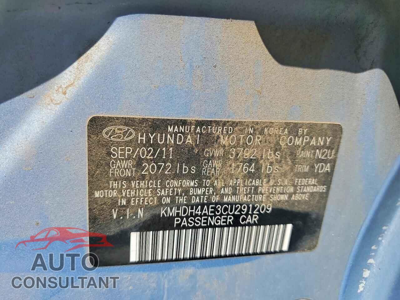 HYUNDAI ELANTRA 2012 - KMHDH4AE3CU291209