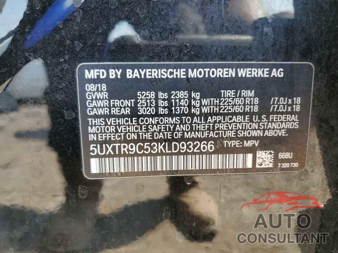 BMW X3 2019 - 5UXTR9C53KLD93266