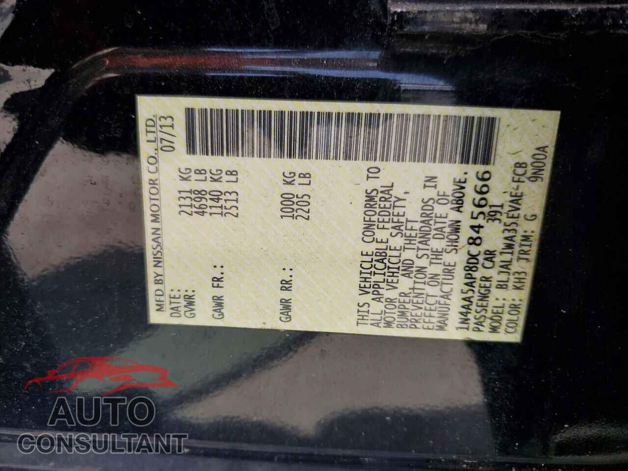 NISSAN MAXIMA 2013 - 1N4AA5AP8DC845666