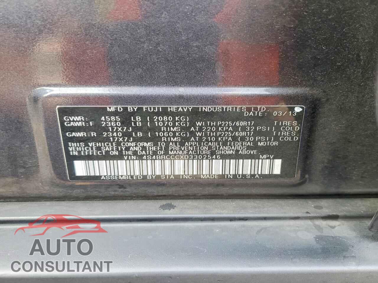 SUBARU OUTBACK 2013 - 4S4BRCCCXD3302546