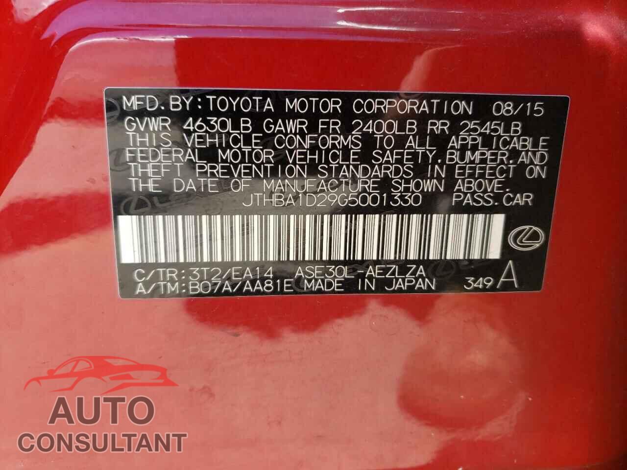 LEXUS IS 2016 - JTHBA1D29G5001330