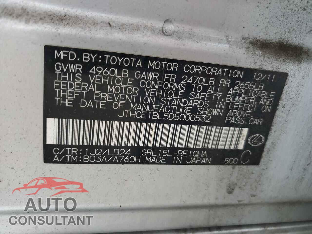 LEXUS GS350 2013 - JTHCE1BL5D5000532