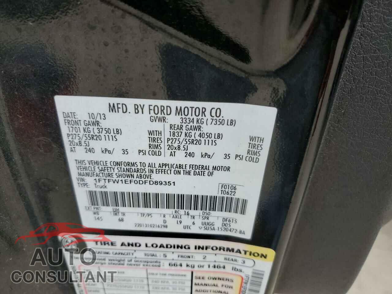 FORD F-150 2013 - 1FTFW1EF0DFD89351
