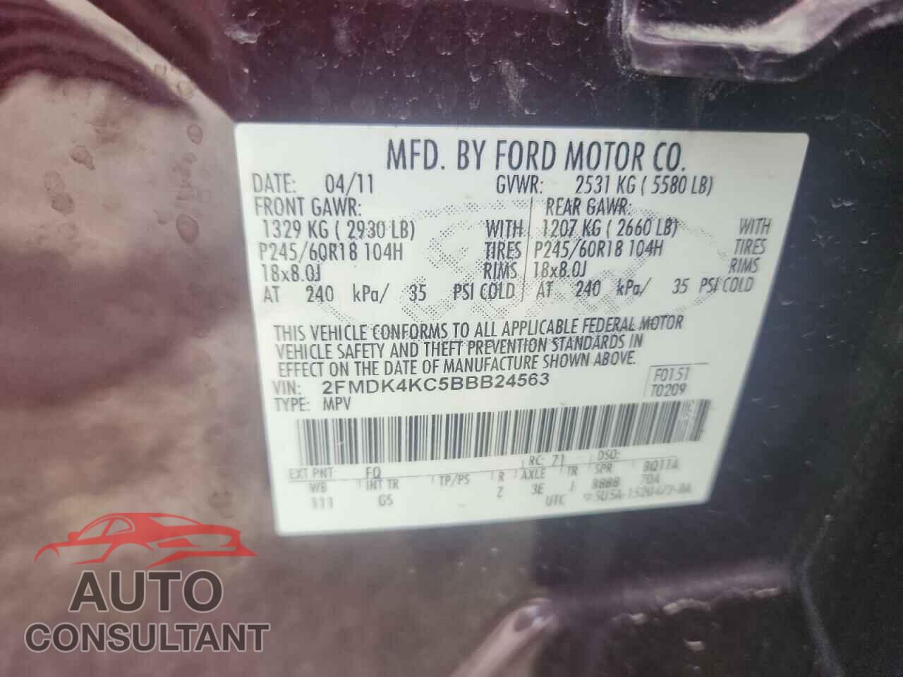 FORD EDGE 2011 - 2FMDK4KC5BBB24563
