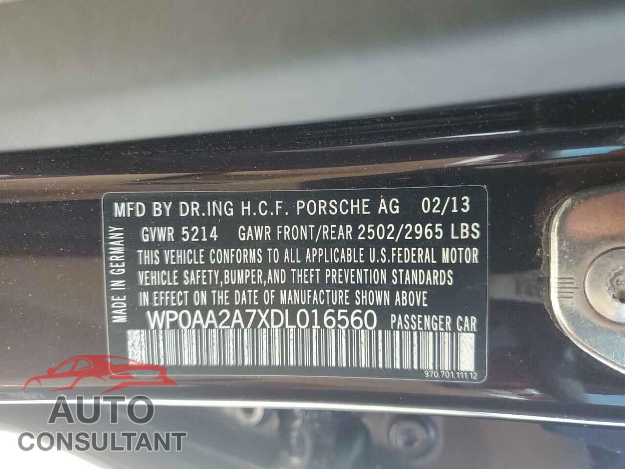 PORSCHE PANAMERA 2013 - WP0AA2A7XDL016560