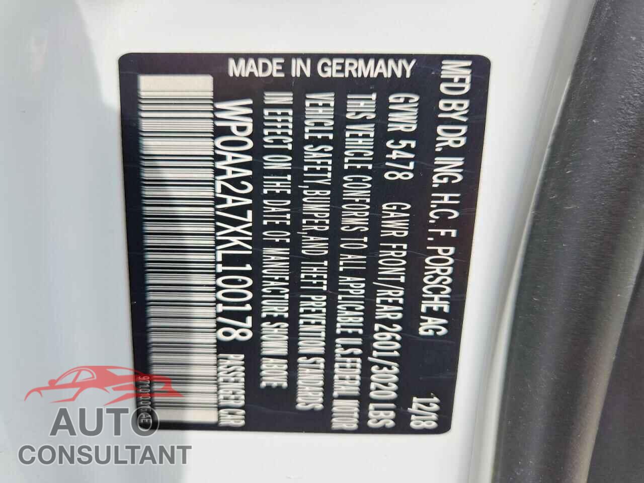 PORSCHE PANAMERA 2019 - WP0AA2A7XKL100178