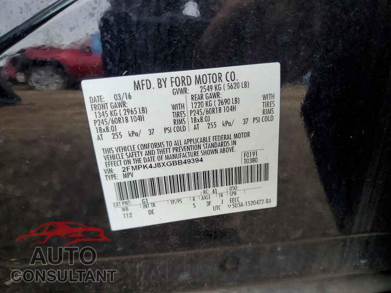 FORD EDGE 2016 - 2FMPK4J8XGBB49394