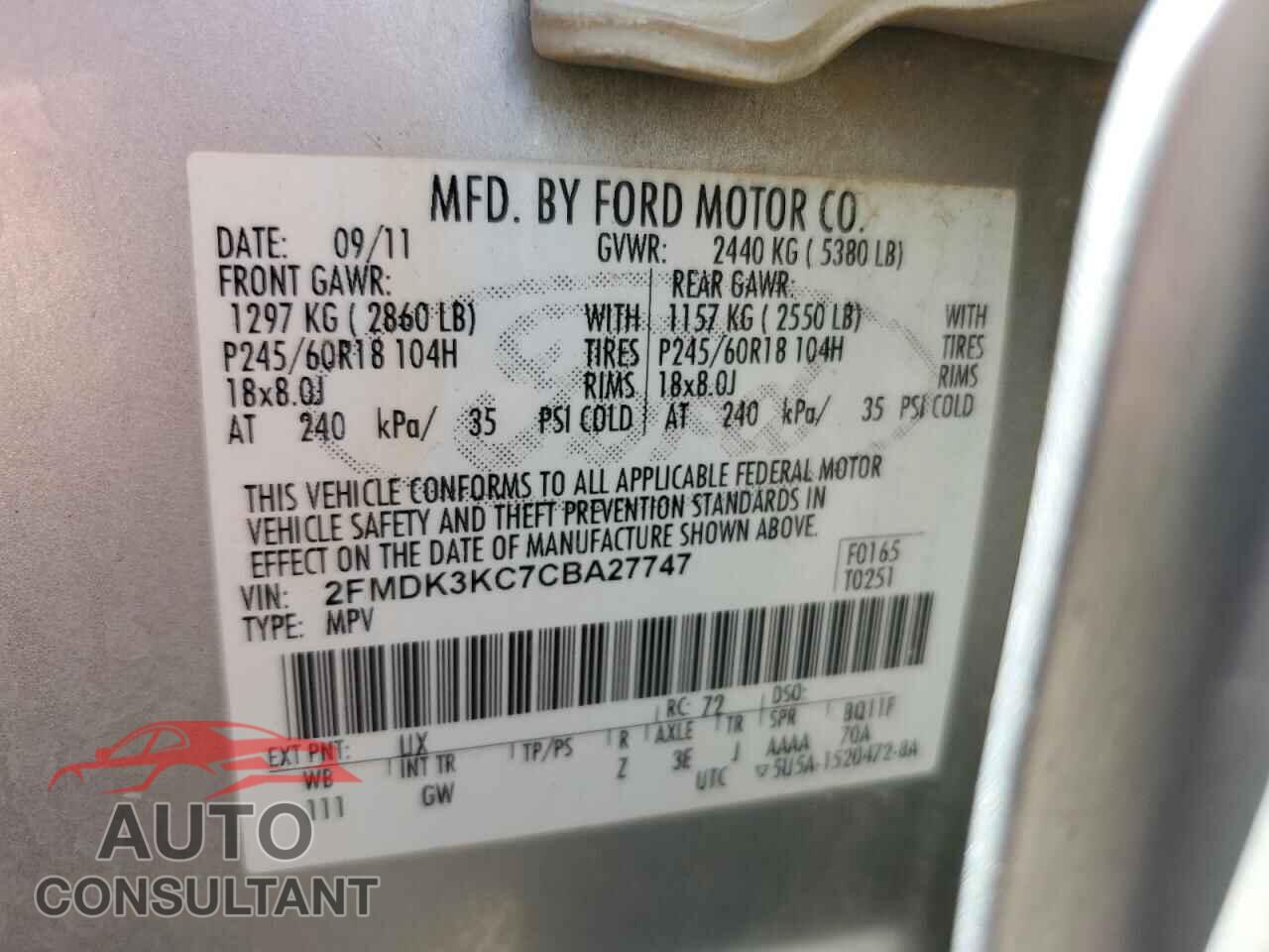 FORD EDGE 2012 - 2FMDK3KC7CBA27747
