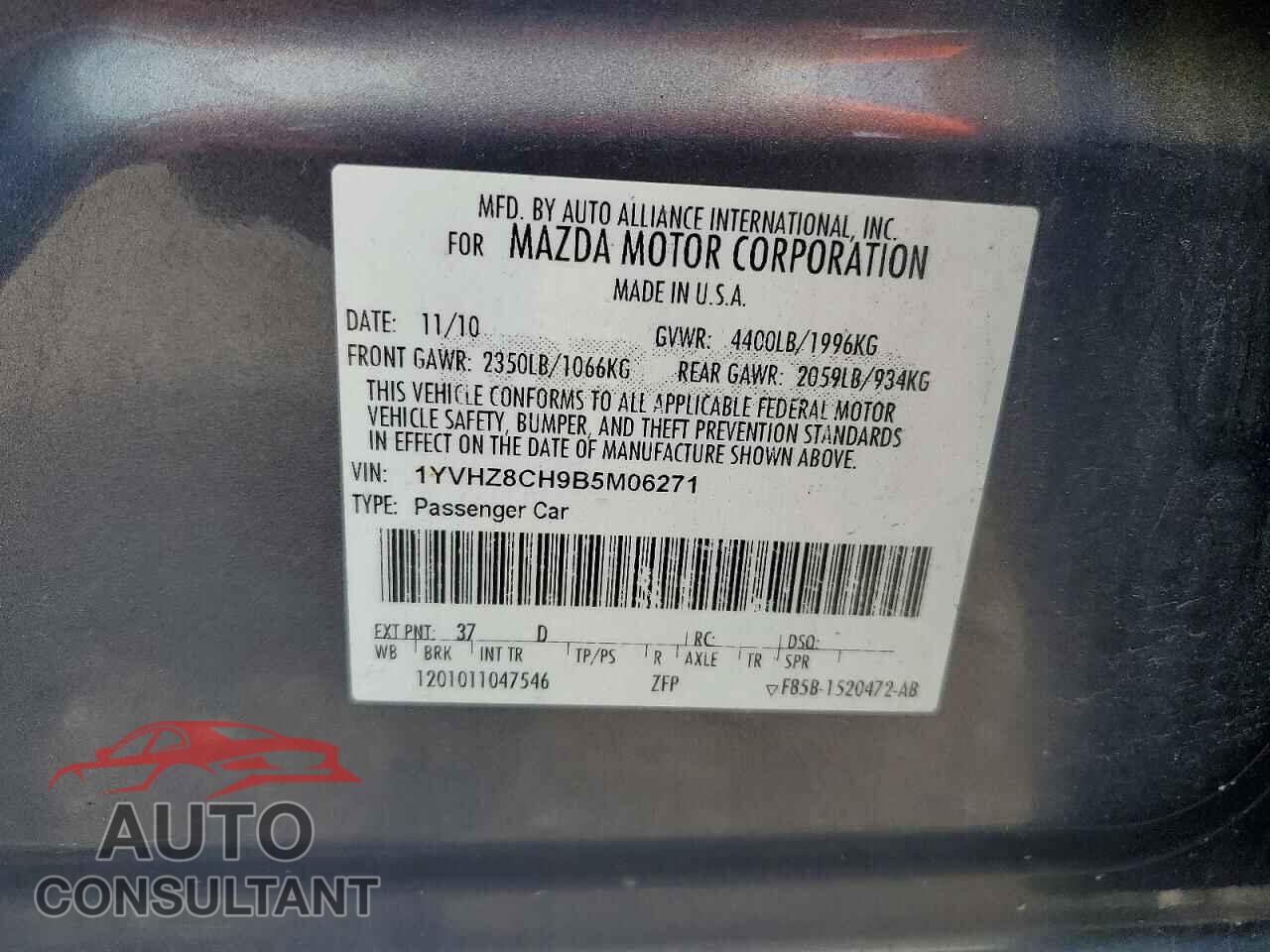 MAZDA 6 2011 - 1YVHZ8CH9B5M06271