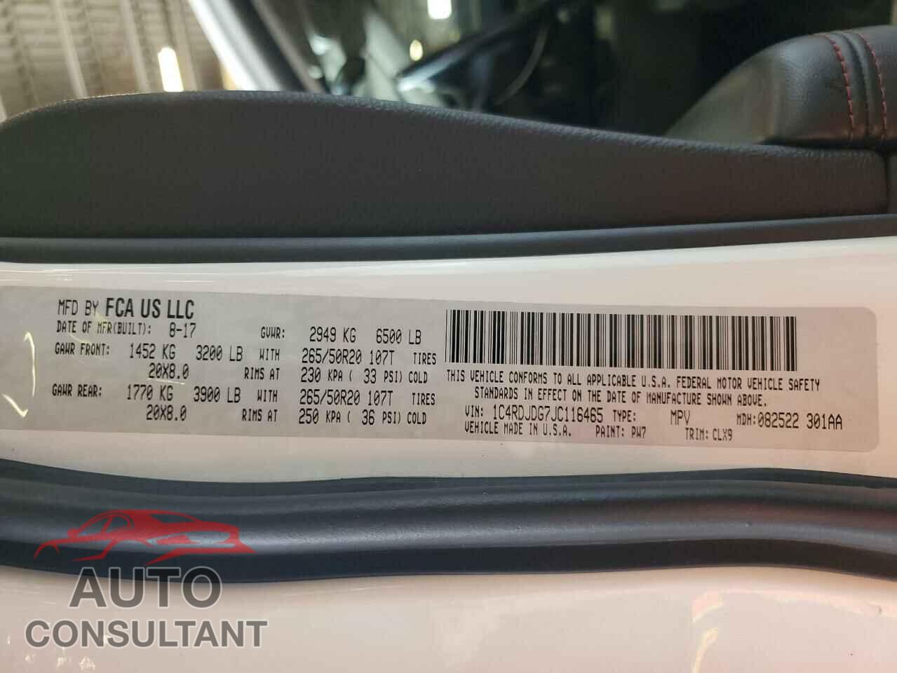 DODGE DURANGO 2018 - 1C4RDJDG7JC116465