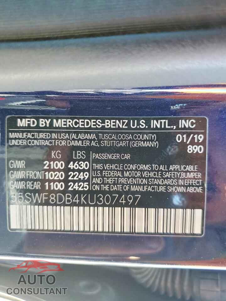 MERCEDES-BENZ C-CLASS 2019 - 55SWF8DB4KU307497