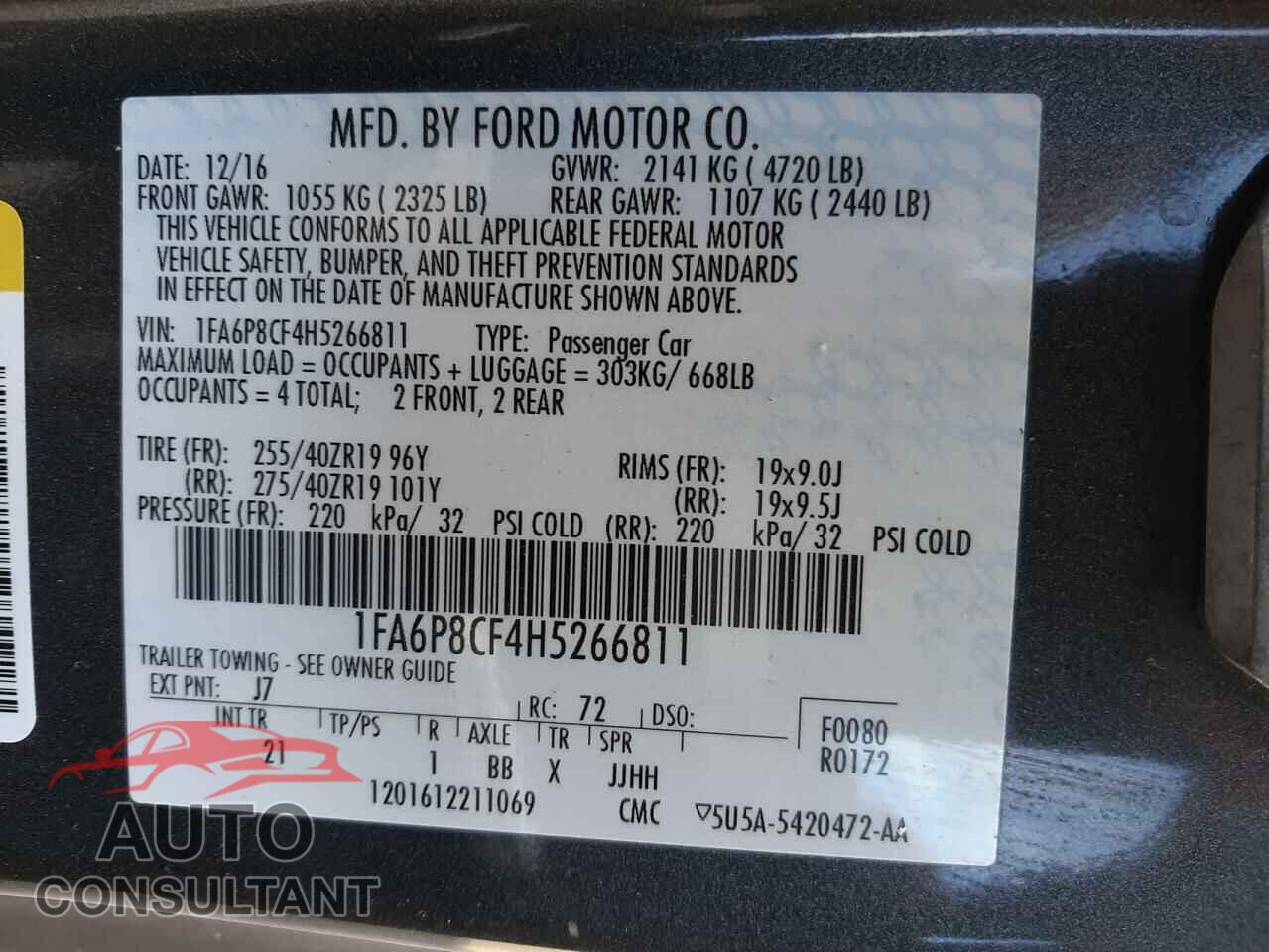 FORD MUSTANG 2017 - 1FA6P8CF4H5266811