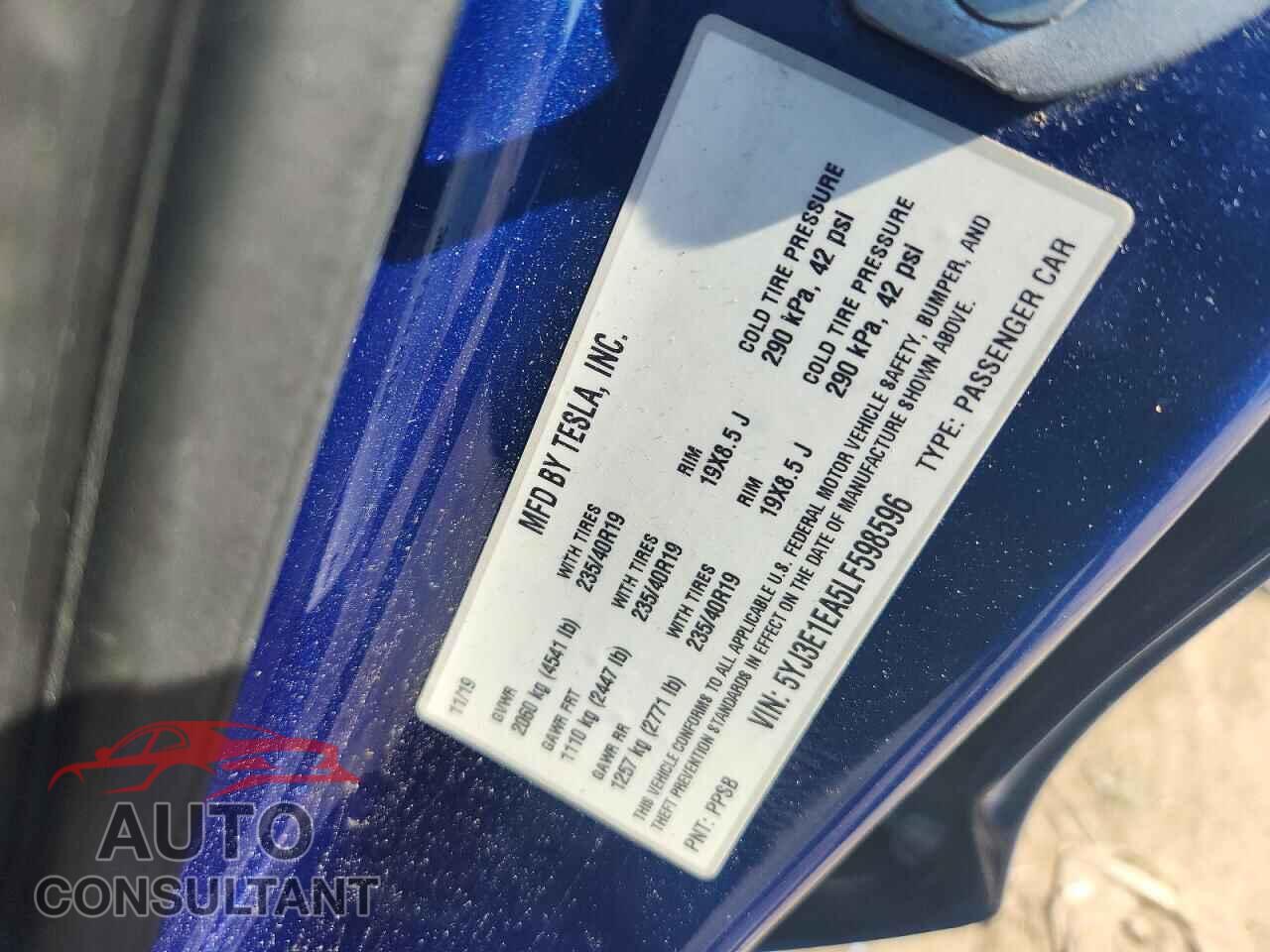 TESLA MODEL 3 2020 - 5YJ3E1EA5LF598596