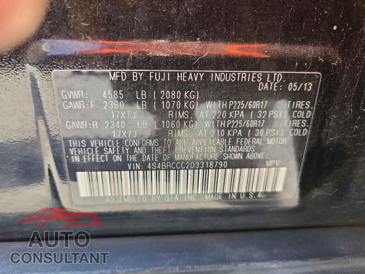 SUBARU OUTBACK 2013 - 4S4BRCCC2D3318790