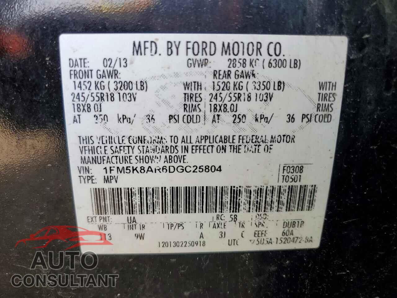 FORD EXPLORER 2013 - 1FM5K8AR6DGC25804