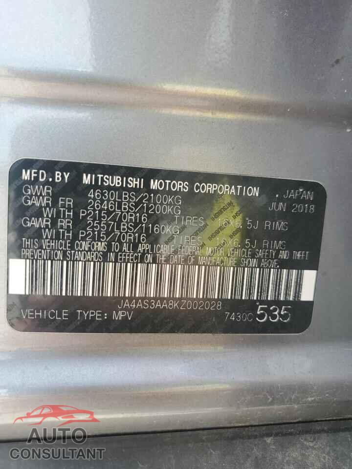 MITSUBISHI ECLIPSE 2019 - JA4AS3AA8KZ002028