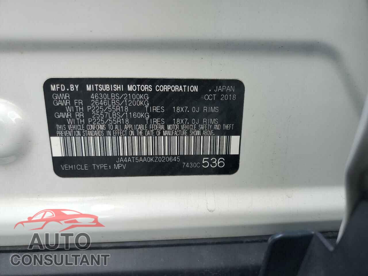 MITSUBISHI ECLIPSE 2019 - JA4AT5AA0KZ020645