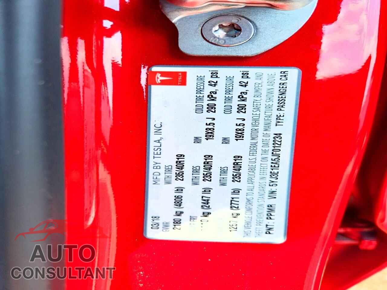 TESLA MODEL 3 2018 - 5YJ3E1EA5JF012234