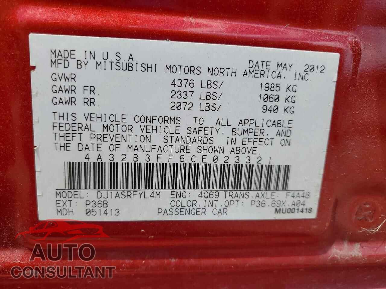 MITSUBISHI GALANT 2012 - 4A32B3FF6CE023321