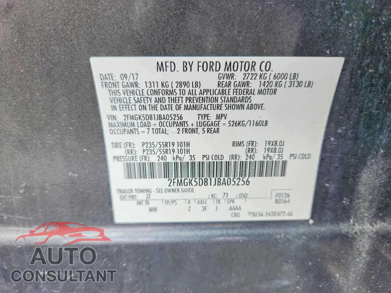 FORD FLEX 2018 - 2FMGK5D81JBA05256