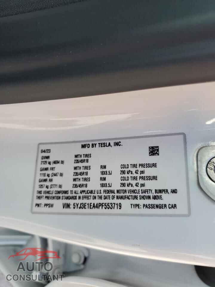 TESLA MODEL 3 2023 - 5YJ3E1EA4PF553719