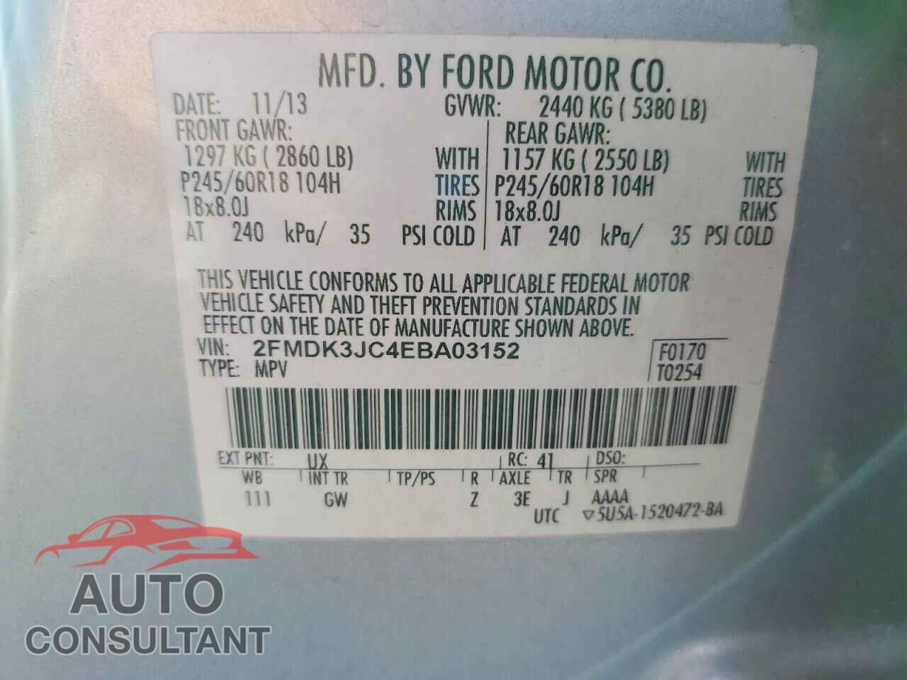 FORD EDGE 2014 - 2FMDK3JC4EBA03152