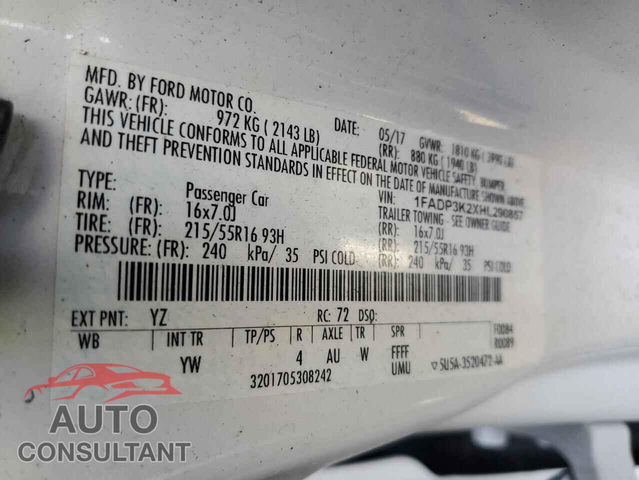 FORD FOCUS 2017 - 1FADP3K2XHL290857