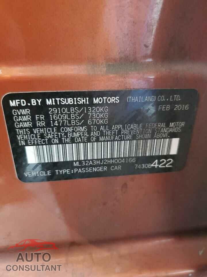 MITSUBISHI MIRAGE 2017 - ML32A3HJ2HH004166