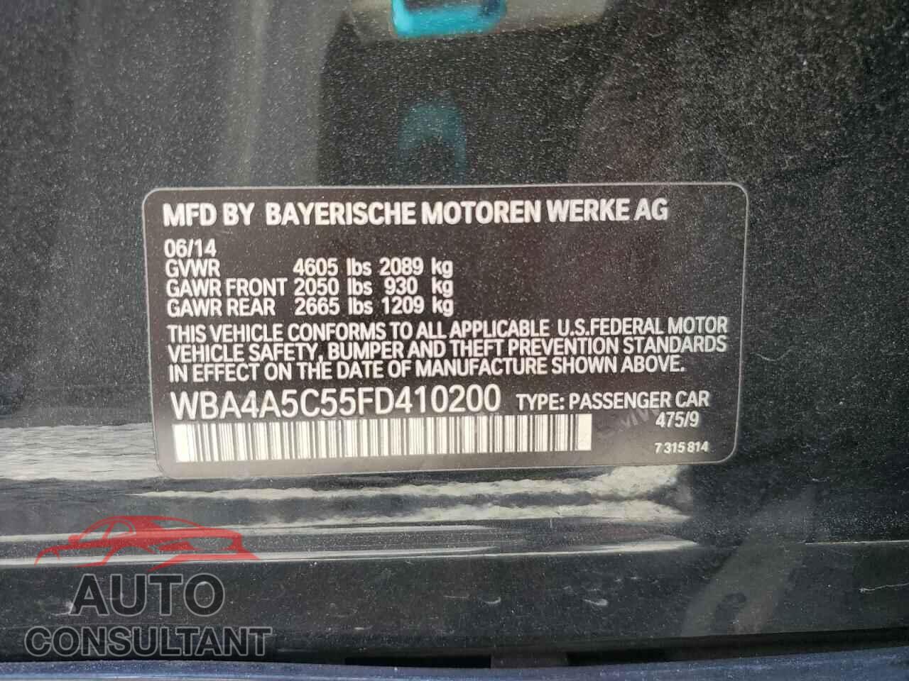 BMW 4 SERIES 2015 - WBA4A5C55FD410200