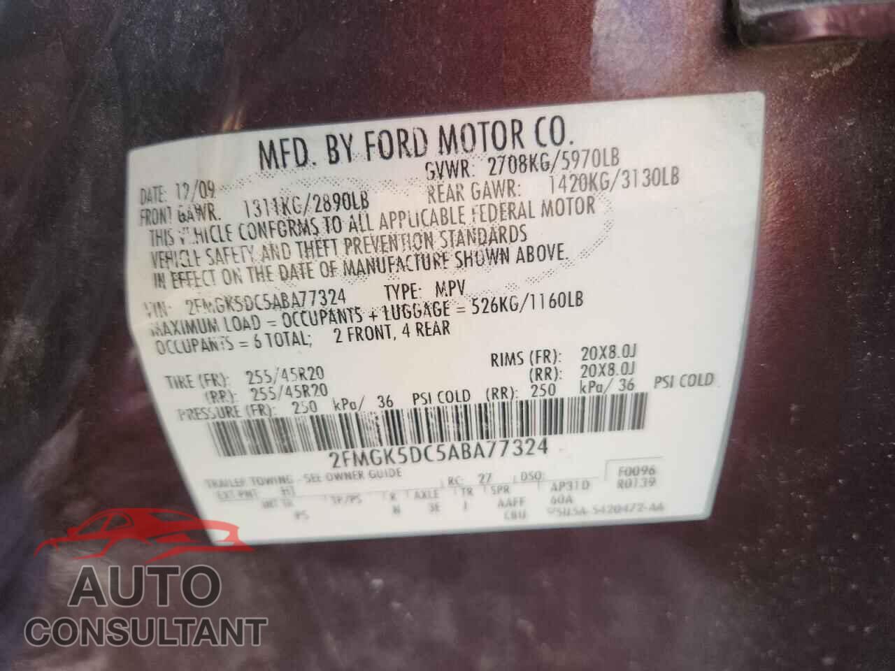 FORD FLEX 2010 - 2FMGK5DC5ABA77324
