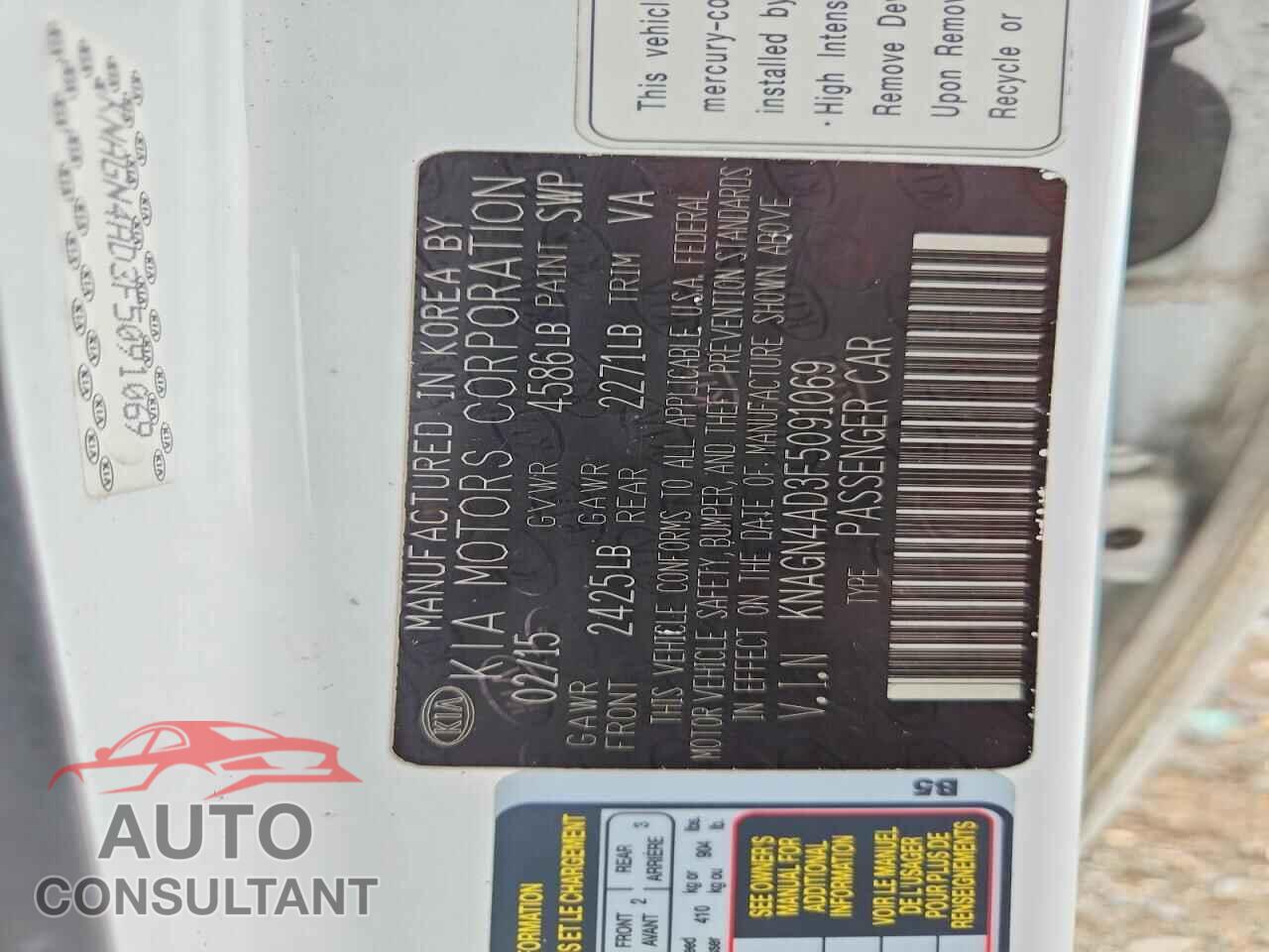 KIA OPTIMA 2015 - KNAGN4AD3F5091069