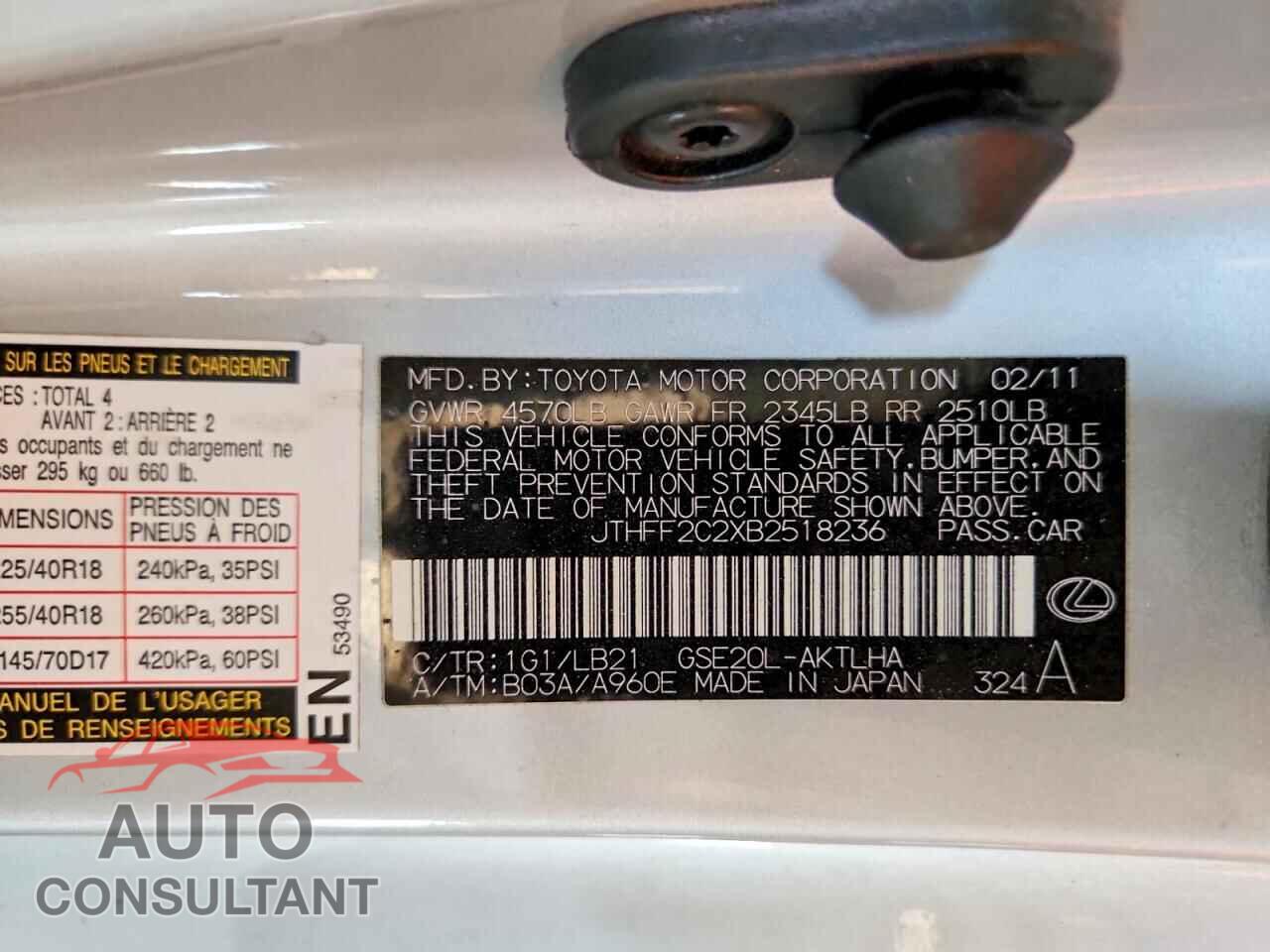 LEXUS IS 2011 - JTHFF2C2XB2518236