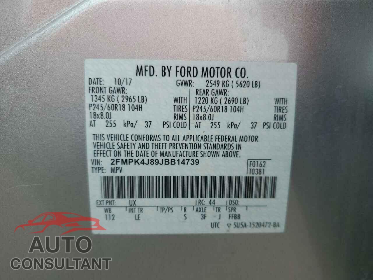 FORD EDGE 2018 - 2FMPK4J89JBB14739