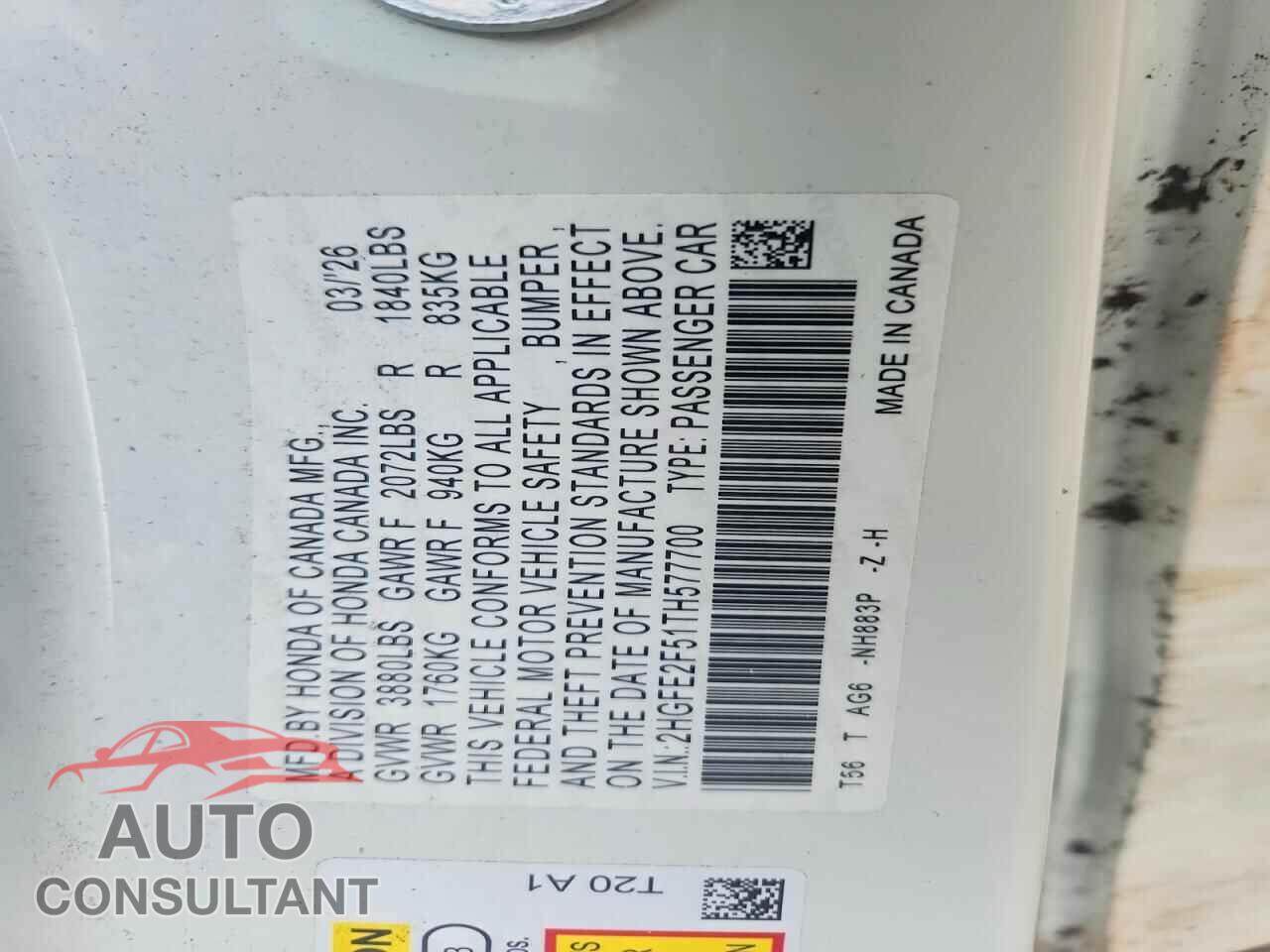 HONDA CIVIC 2026 - 2HGFE2F51TH577700