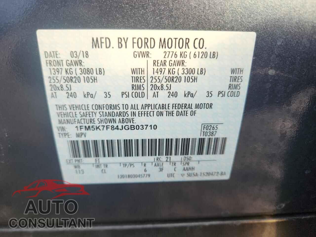 FORD EXPLORER 2018 - 1FM5K7F84JGB03710
