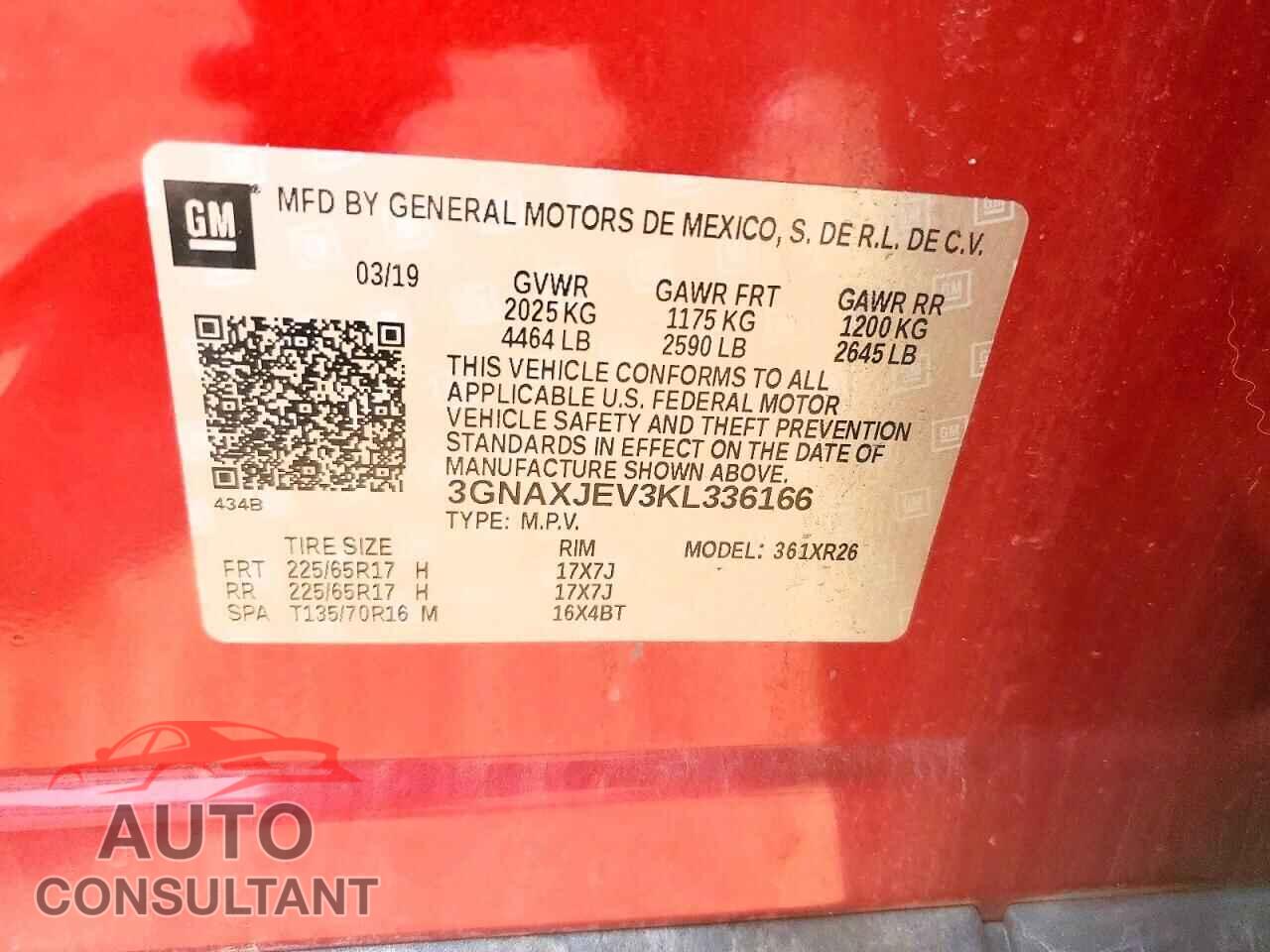 CHEVROLET EQUINOX 2019 - 3GNAXJEV3KL336166