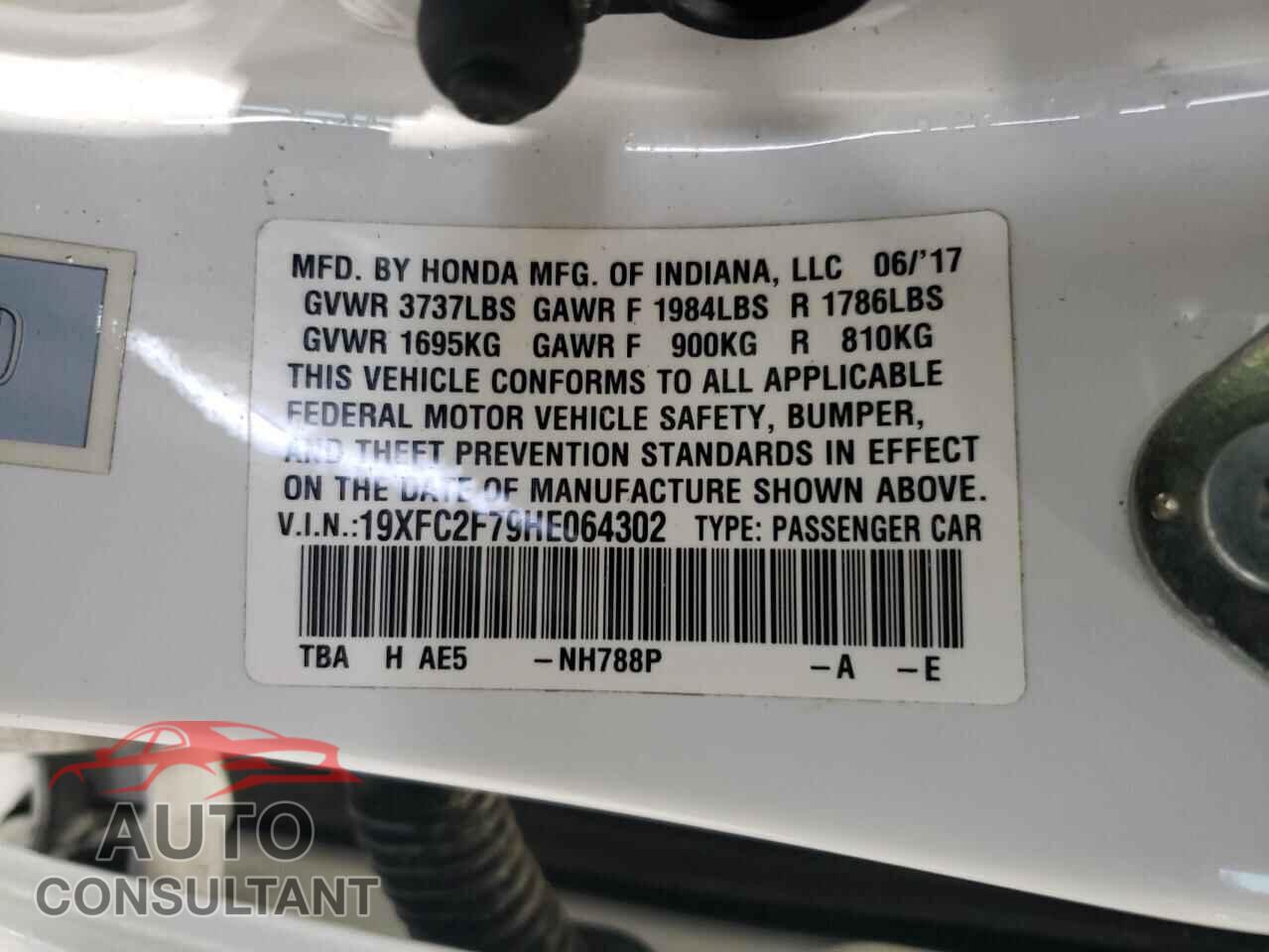 HONDA CIVIC 2017 - 19XFC2F79HE064302