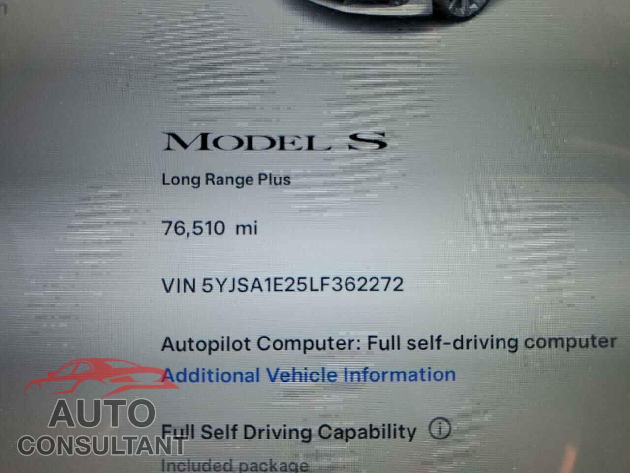 TESLA MODEL S 2020 - 5YJSA1E25LF362272
