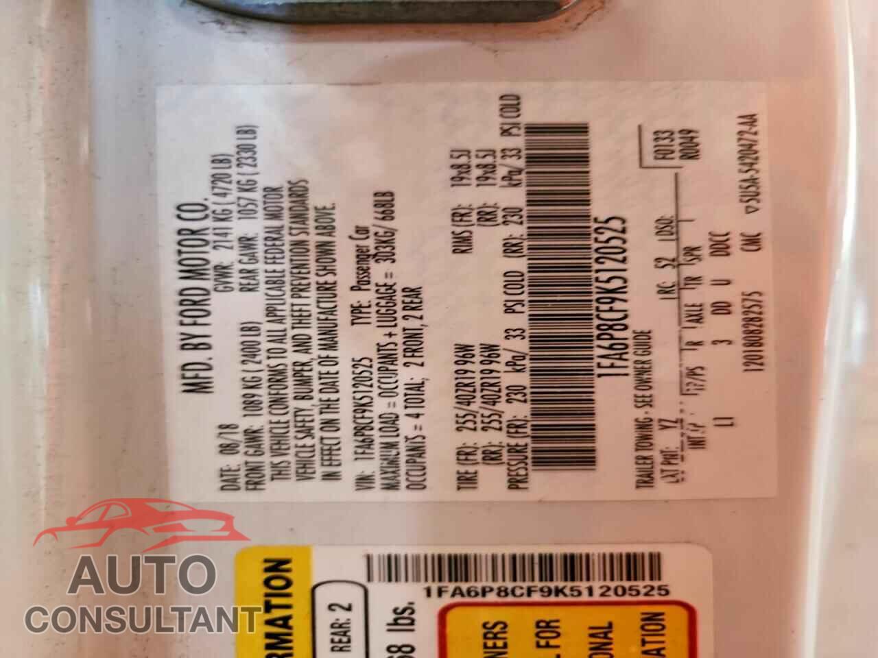 FORD MUSTANG 2019 - 1FA6P8CF9K5120525