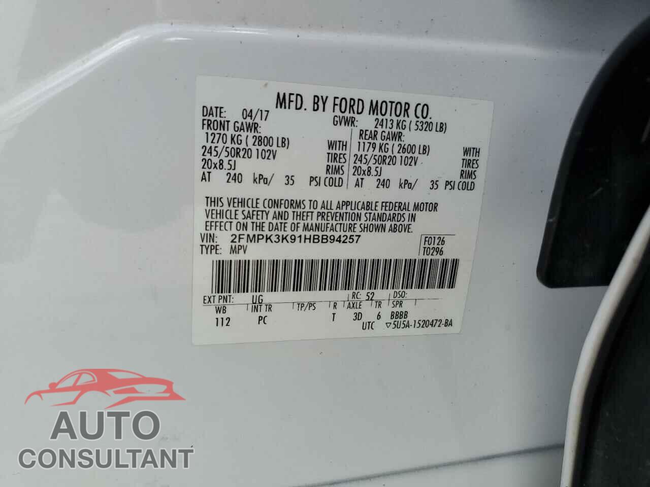 FORD EDGE 2017 - 2FMPK3K91HBB94257
