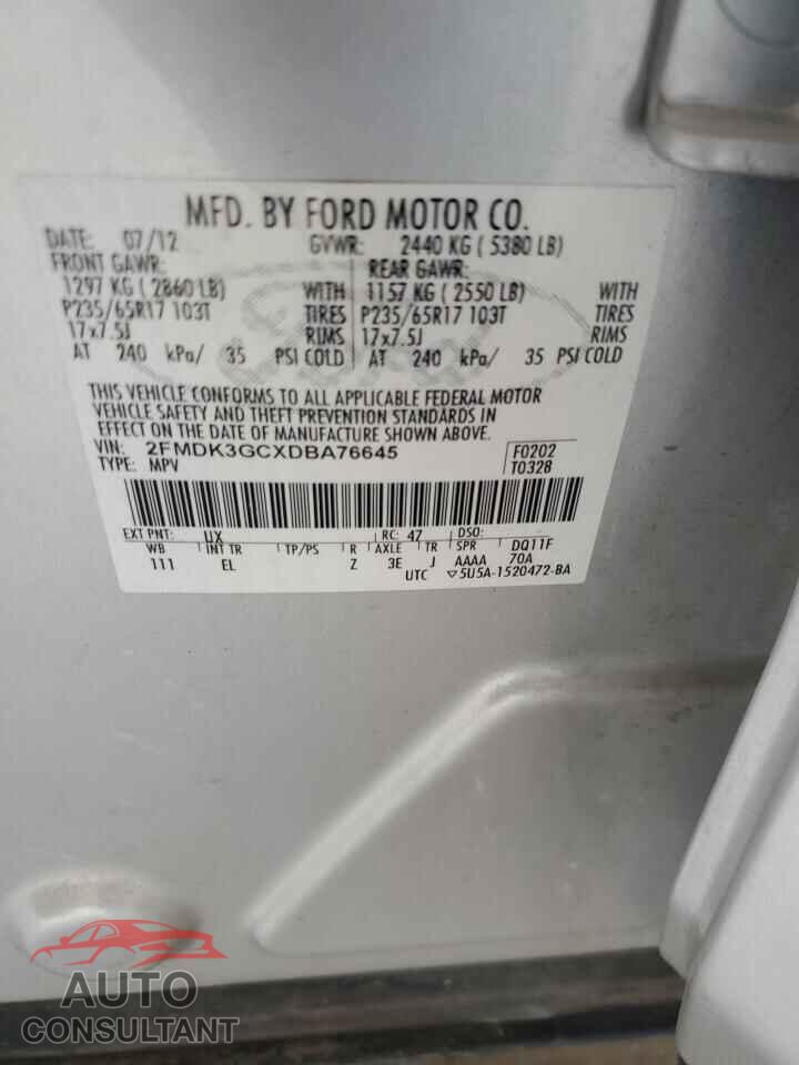 FORD EDGE 2013 - 2FMDK3GCXDBA76645