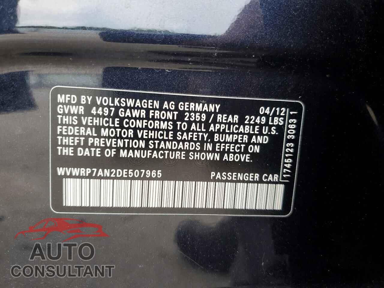 VOLKSWAGEN CC 2013 - WVWRP7AN2DE507965