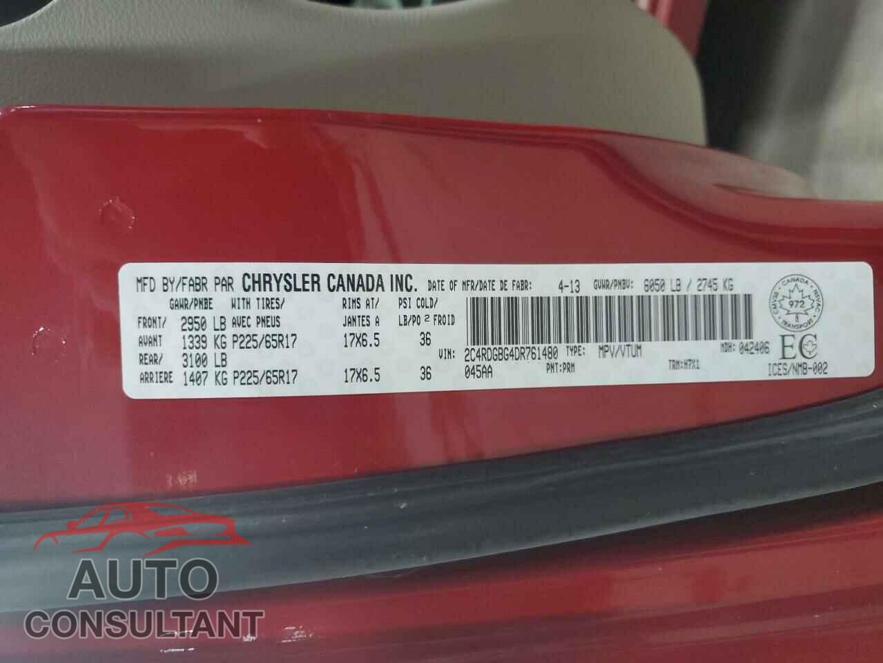 DODGE CARAVAN 2013 - 2C4RDGBG4DR761480