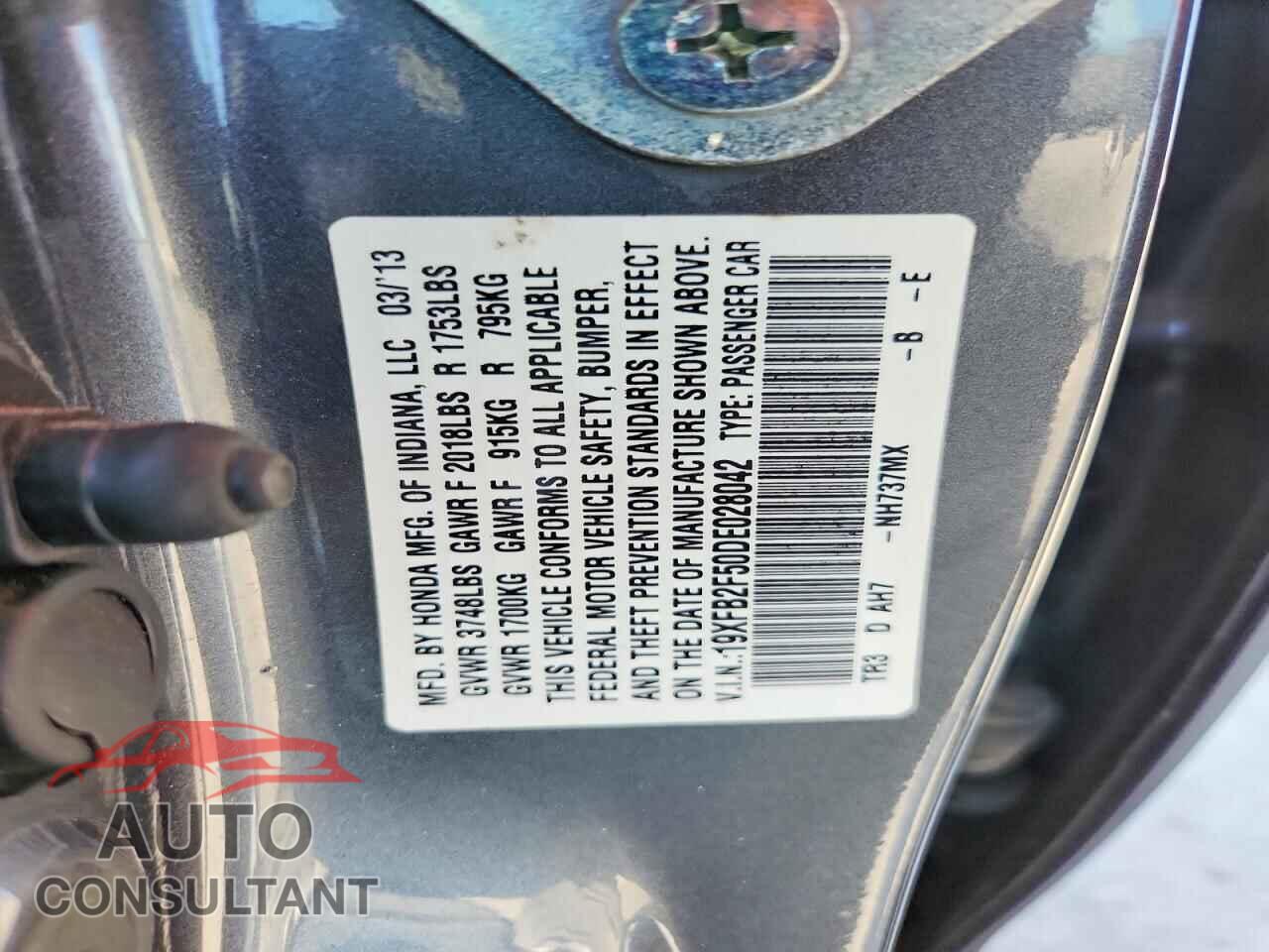 HONDA CIVIC 2013 - 19XFB2F50DE028042